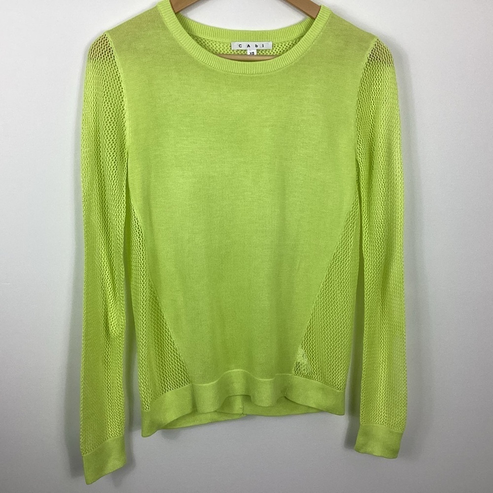 Cabi Split Back Pullover Lemon Lime Sweater Size XS